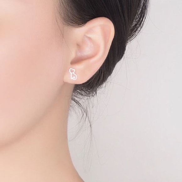 NEW 925 Sterling Silver Dainty Cat Earrings Tiny Cat Stud Earrings - Picture 3 of 5